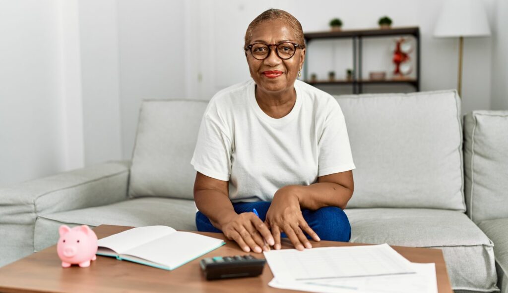 Woman working on finances and taxes
